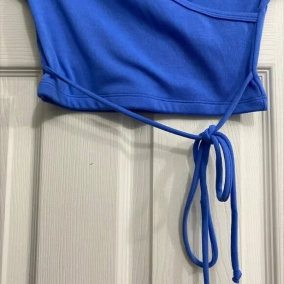 VINTAGE Venus swimwear blue crop top crossover front tie sexy clothes small - Picture 3 of 3